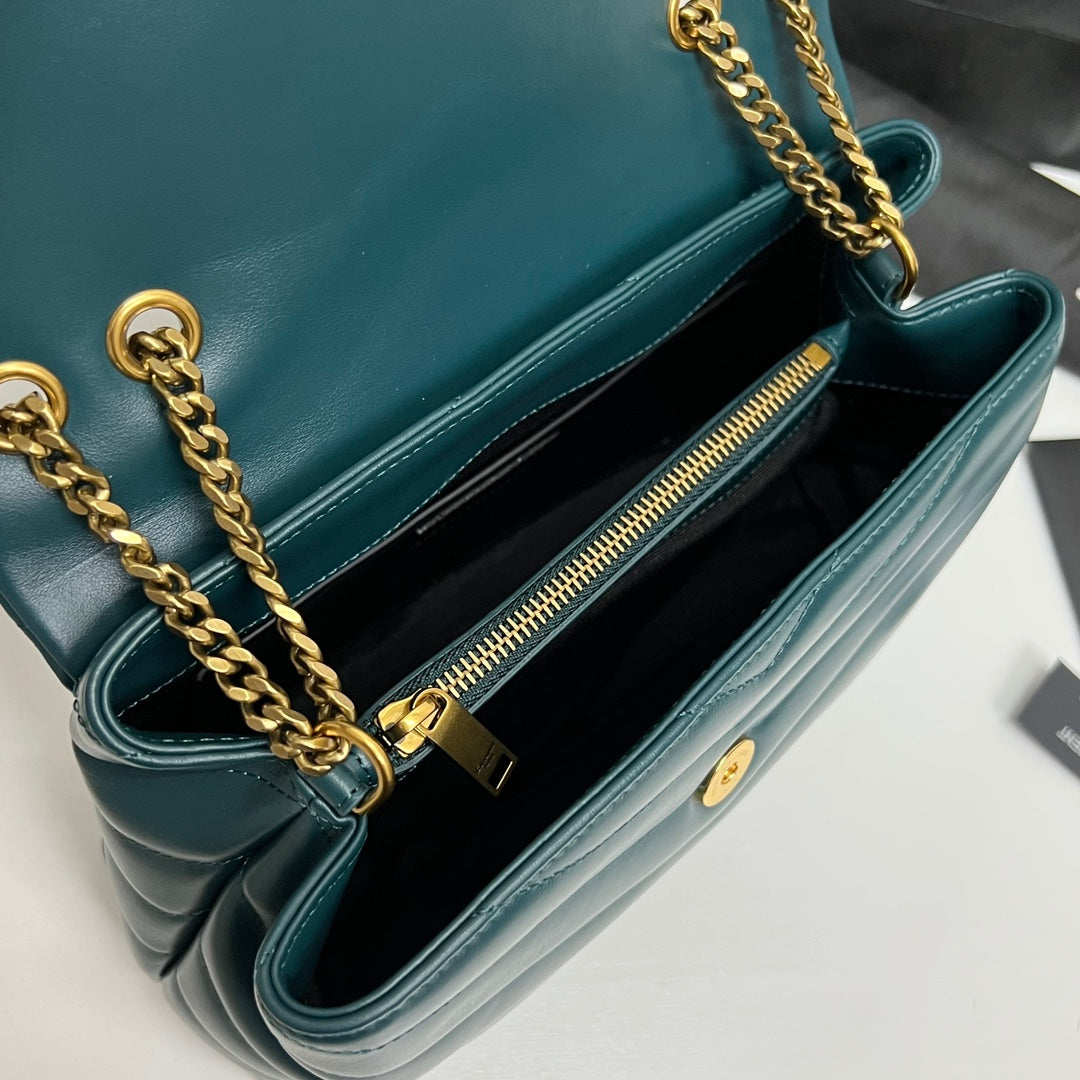 LOULOU SMALL 25 IN DEEP JUNGLE GREEN LAMBSKIN GOLD HARDWARE mysite