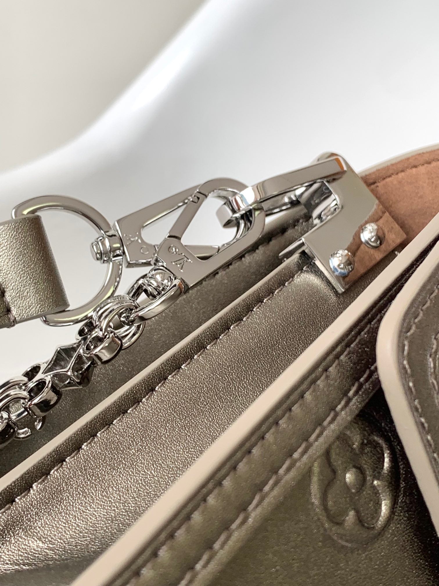 LV Dauphine Bag 20cm Metallic Sliver Monogram Embossed Cafskin mysite