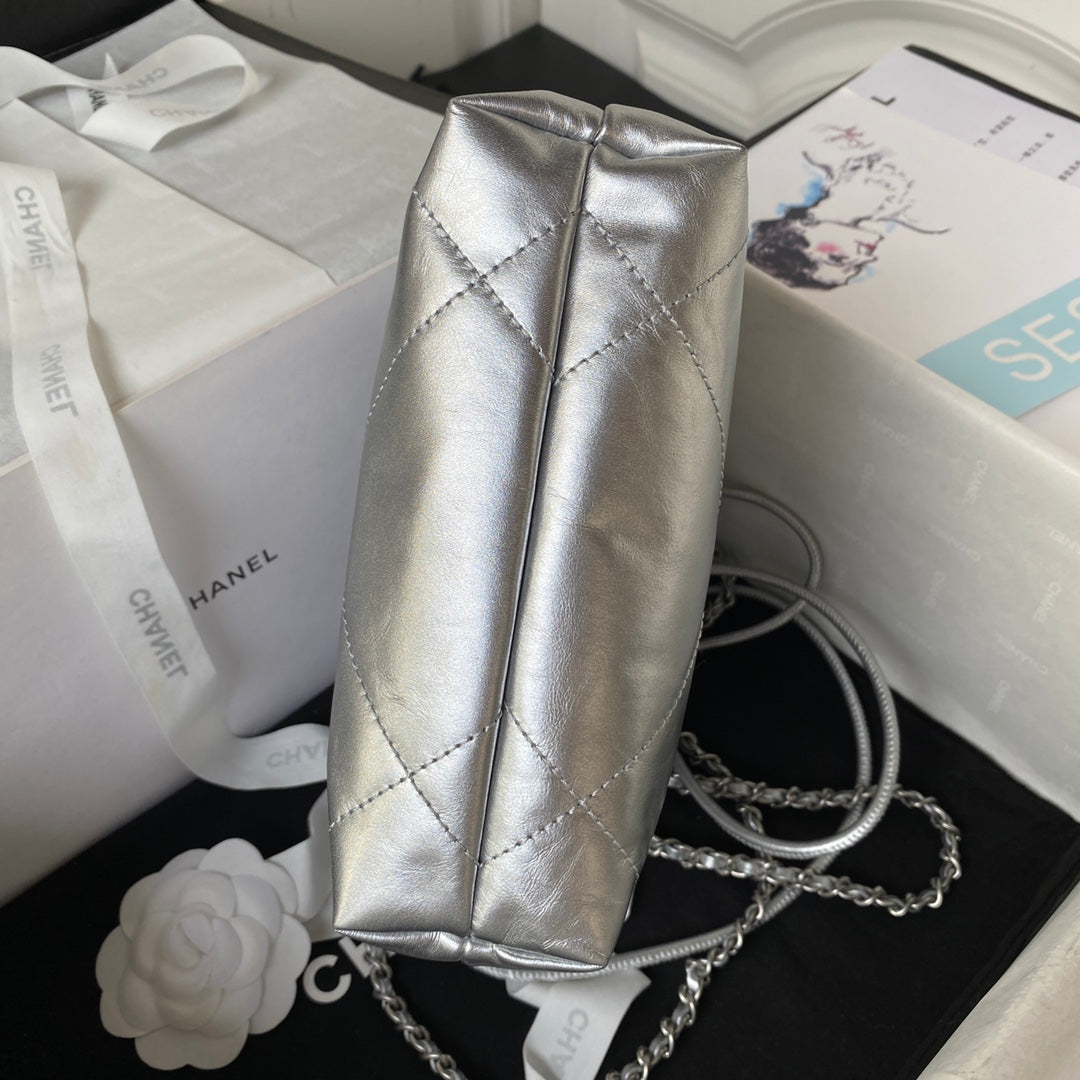 CC 24S Hobo 22 Bag 20cm Silver Metalic Lambskin mysite