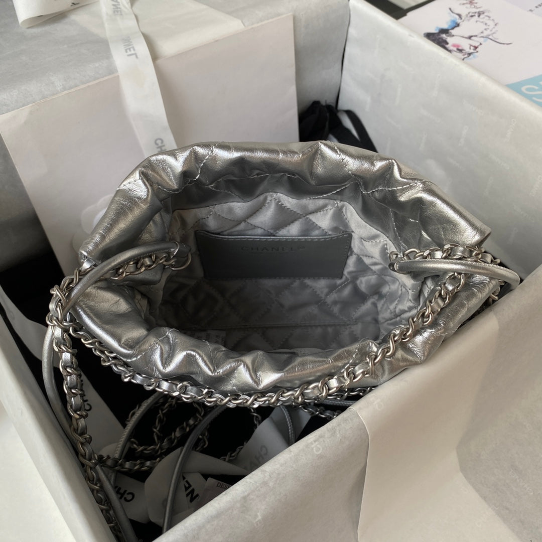 CC 24S Hobo 22 Bag 20cm Silver Metalic Lambskin mysite