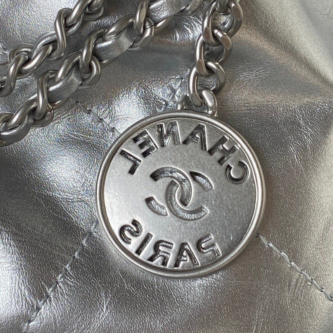 CC 24S Hobo 22 Bag 20cm Silver Metalic Lambskin mysite