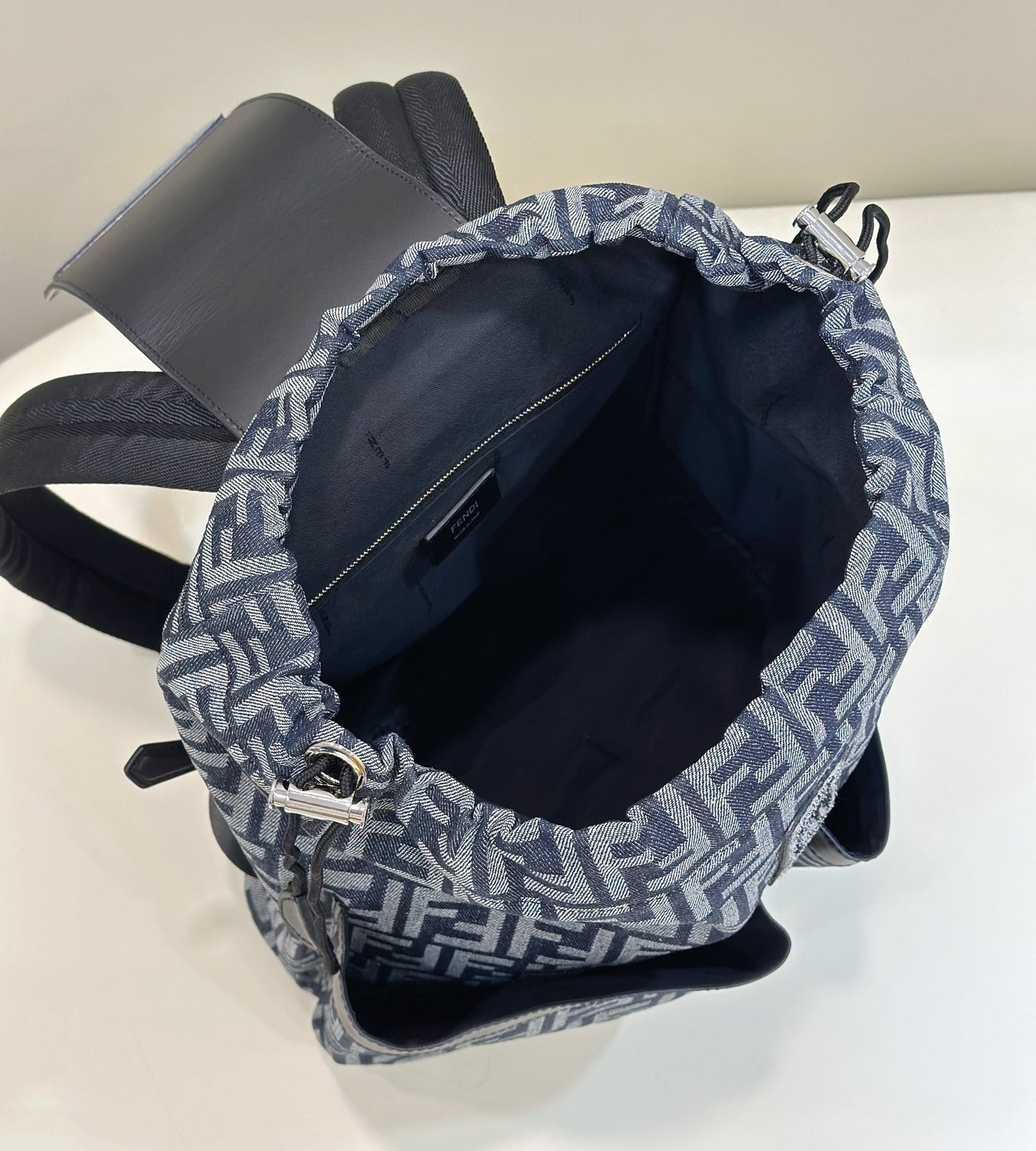 FENDI STRIKE 41 MEDIUM FF MIDNIGHT BLUE JACQUARD FABRIC BACKPACK mysite