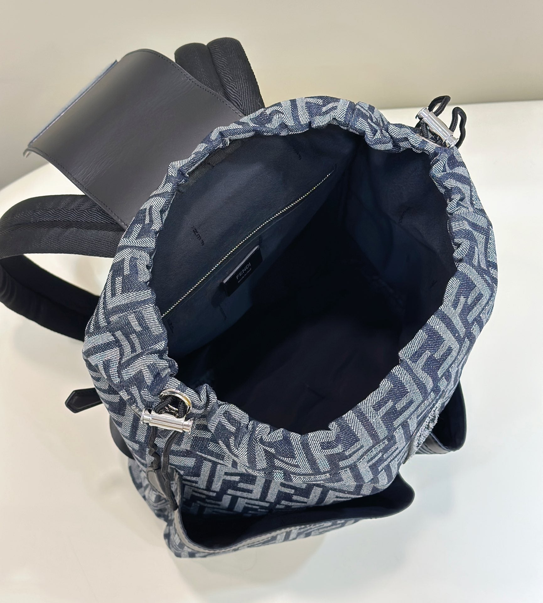 FENDI STRIKE 41 MEDIUM FF MIDNIGHT BLUE JACQUARD FABRIC BACKPACK mysite