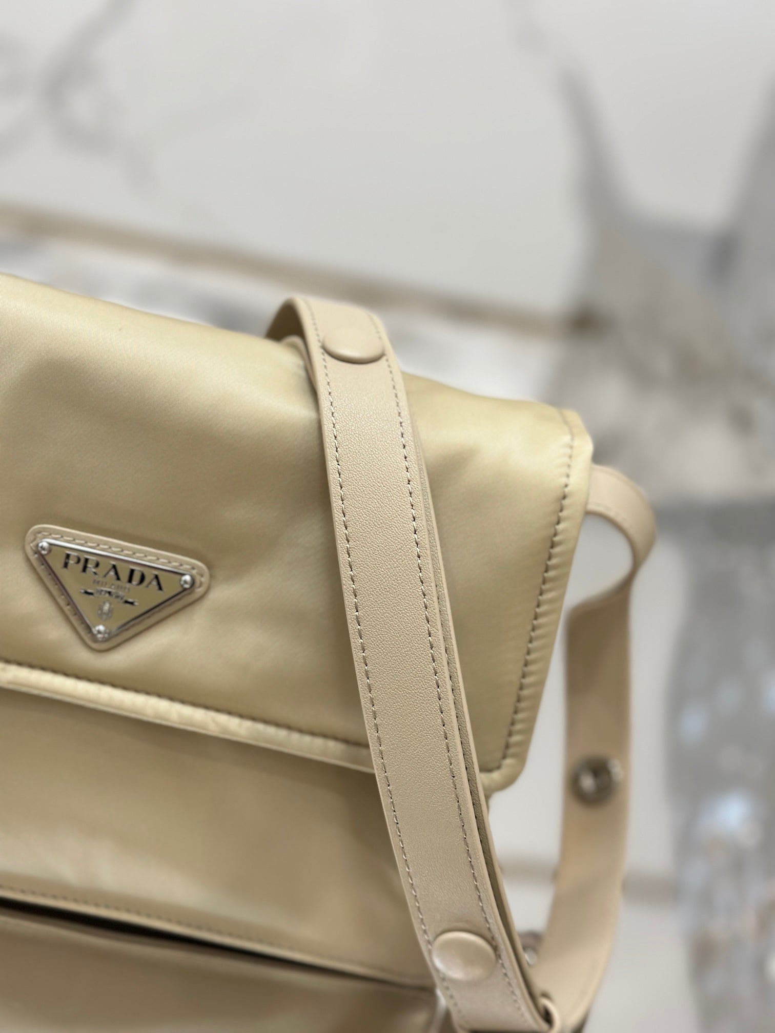 PRA CINI 23 MEDIUM BAG IN FLAX YELLOW RE-NYLON WITH STRAP mysite