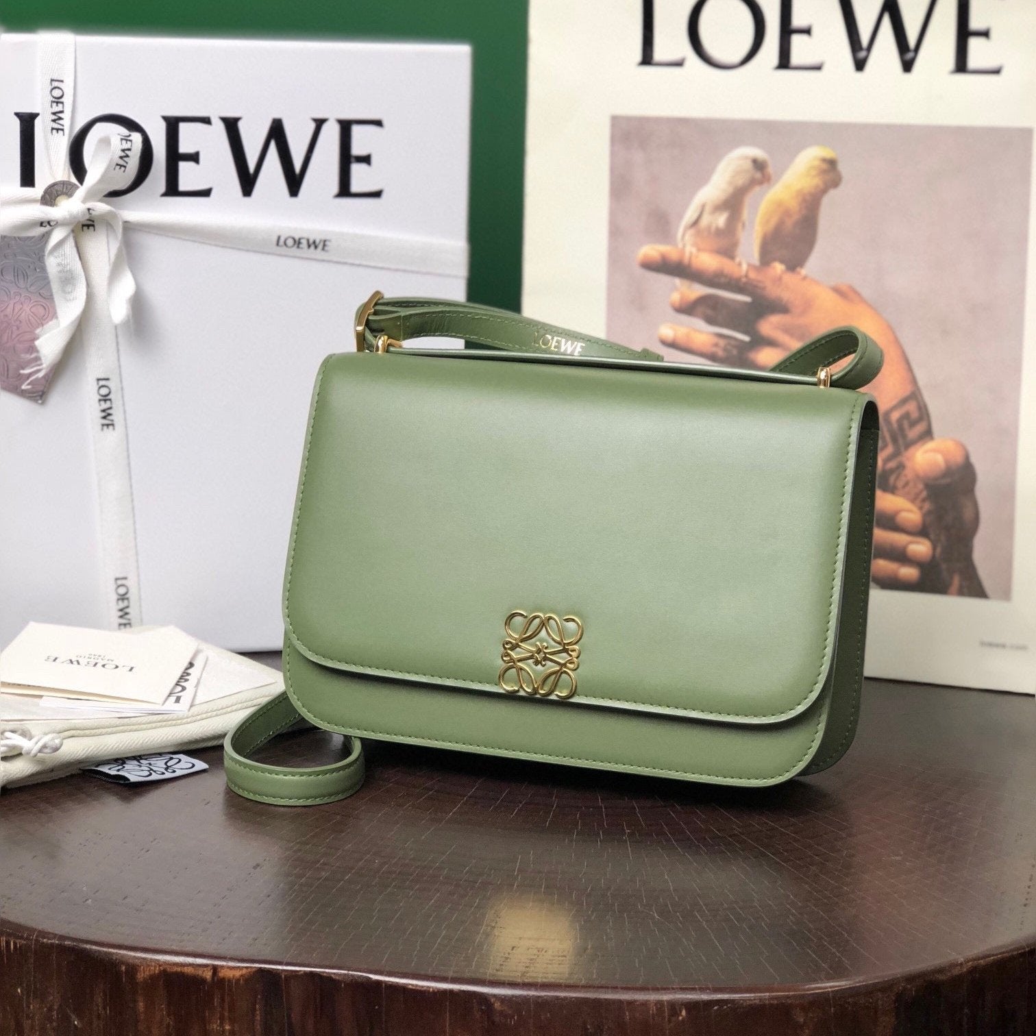 LOE GOYA BAG 23 IN AVOCADO GREEN SILK CALFSKIN mysite
