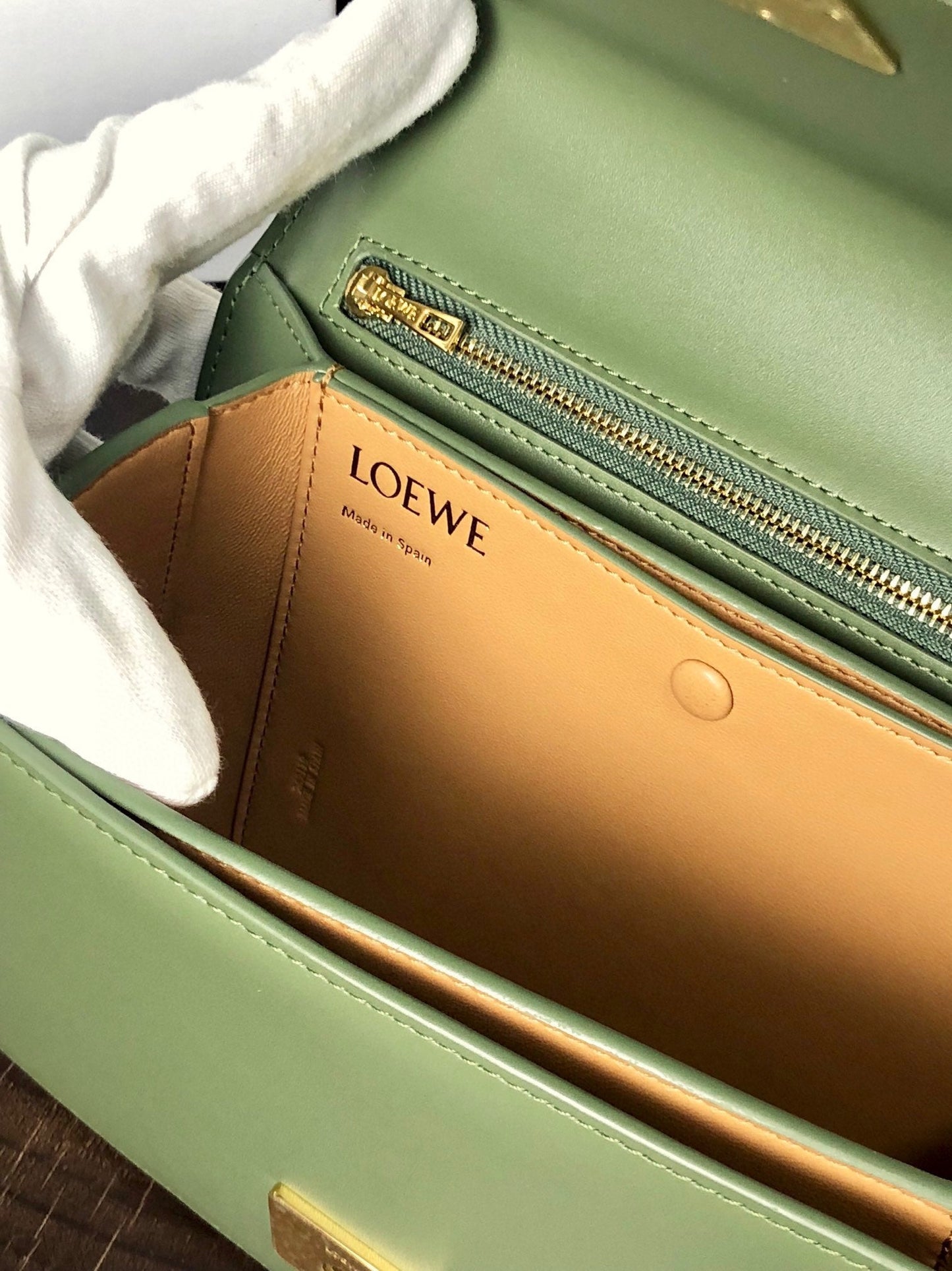 LOE GOYA BAG 23 IN AVOCADO GREEN SILK CALFSKIN mysite