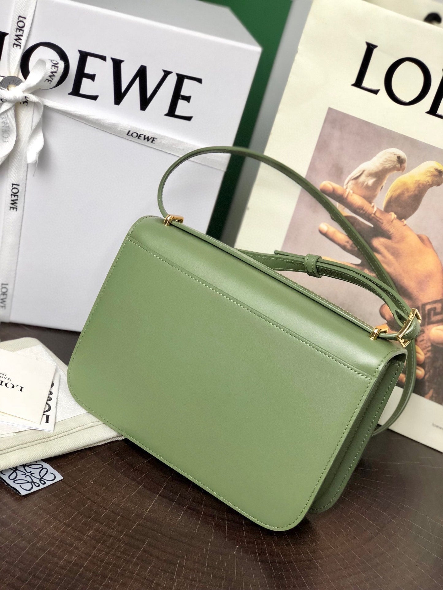 LOE GOYA BAG 23 IN AVOCADO GREEN SILK CALFSKIN mysite