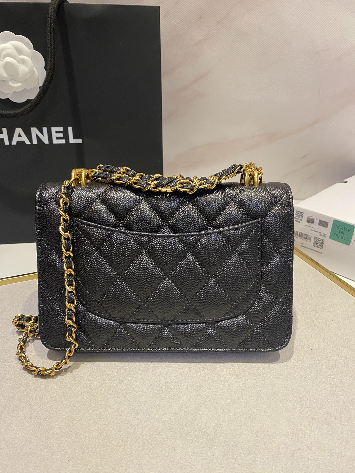 CC 24K Woc 19cm Black Grained Calfskin Gold Hardware mysite