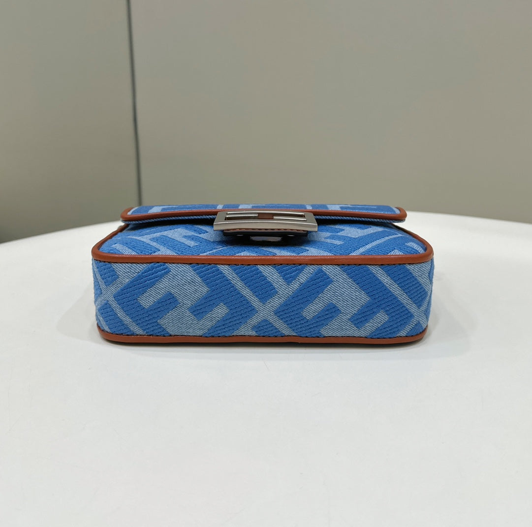 FENDI 19 BAGUETTE BAG IN LIGHT BLUE CANVAS WITH SILVER HARDWARE mysite