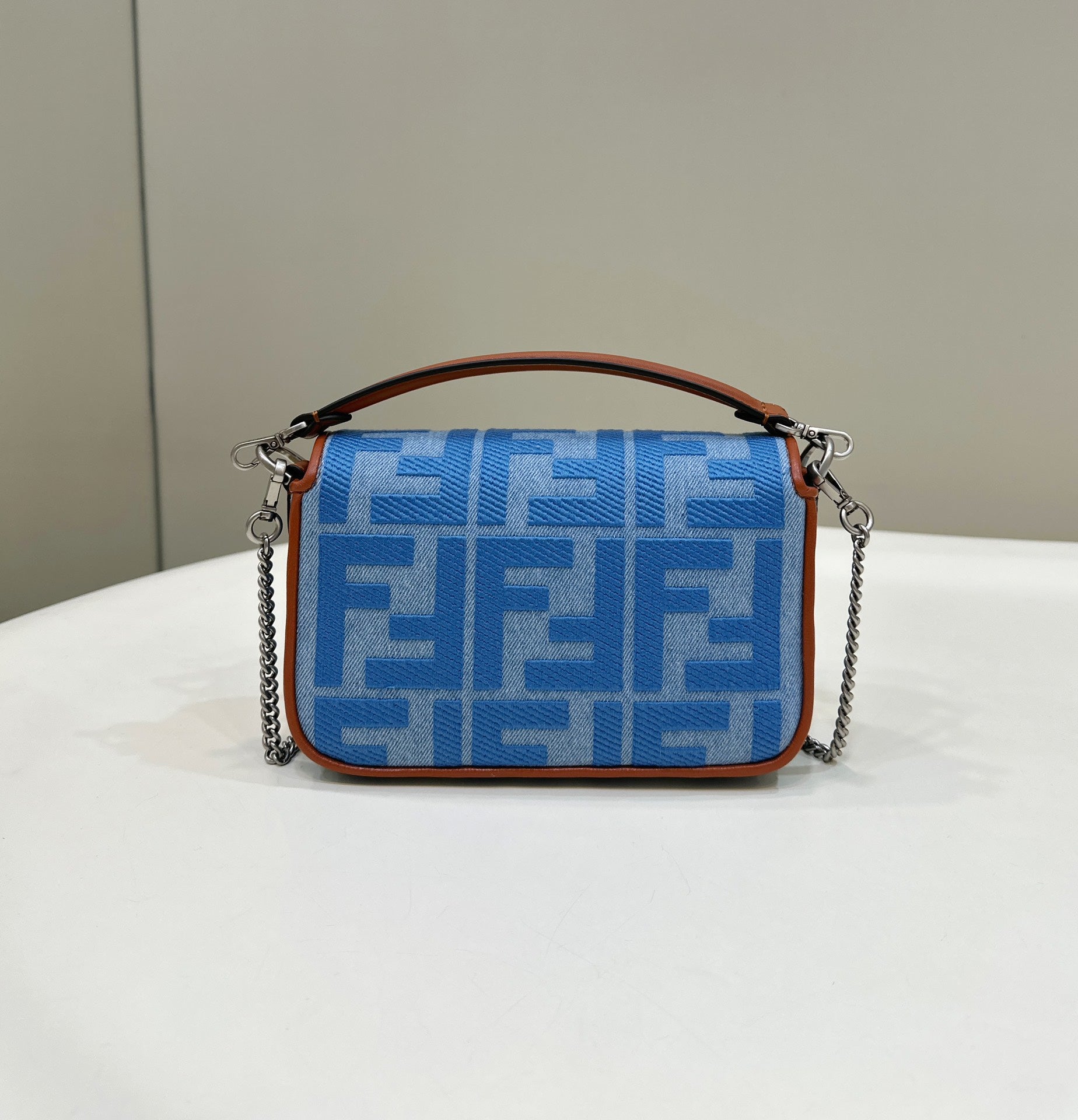 FENDI 19 BAGUETTE BAG IN LIGHT BLUE CANVAS WITH SILVER HARDWARE mysite