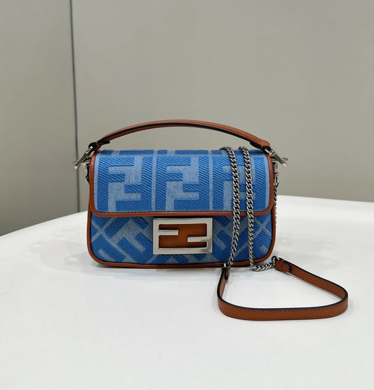 FENDI 19 BAGUETTE BAG IN LIGHT BLUE CANVAS WITH SILVER HARDWARE mysite
