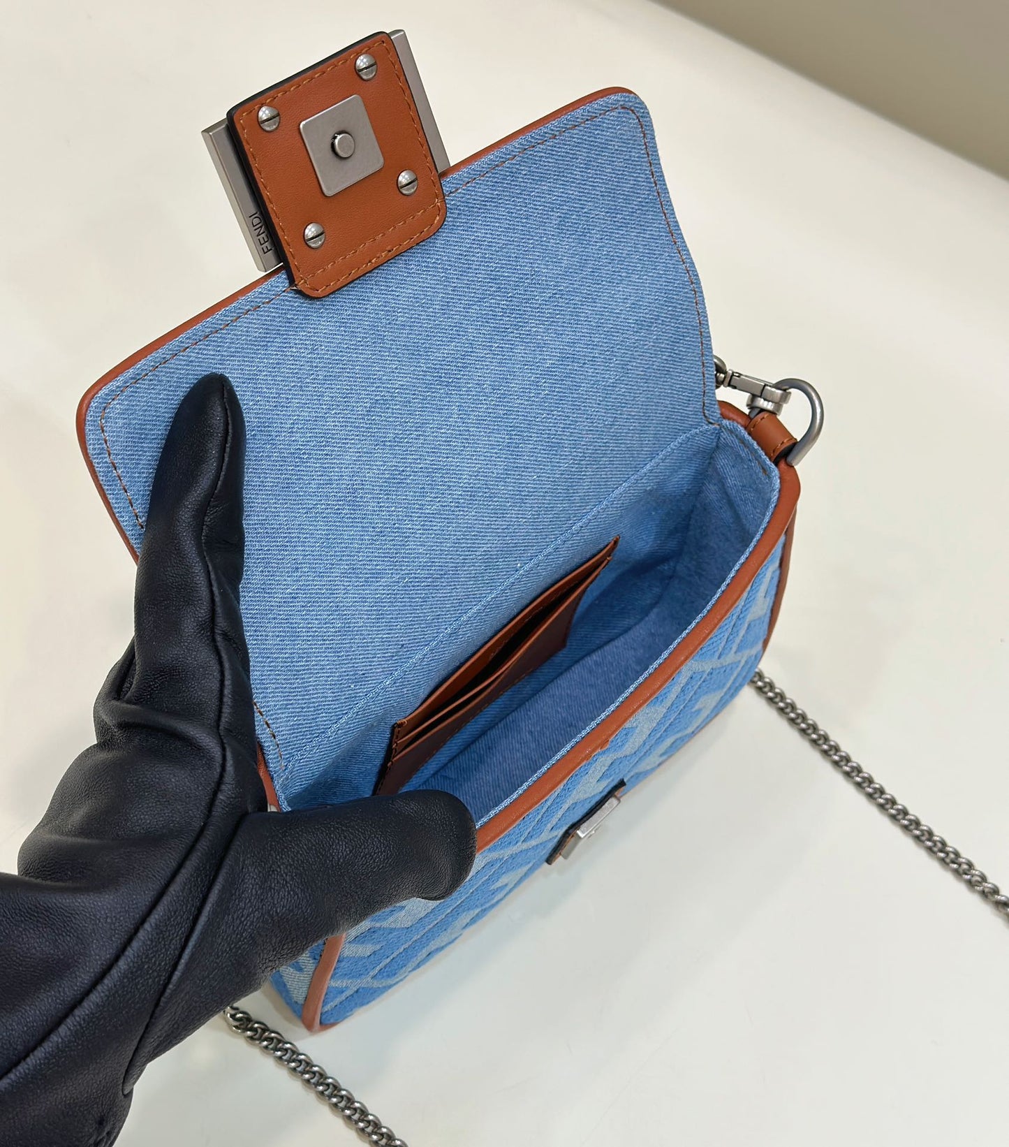 FENDI 19 BAGUETTE BAG IN LIGHT BLUE CANVAS WITH SILVER HARDWARE mysite