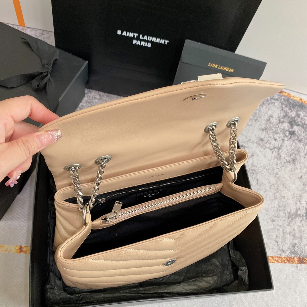 LOULOU MEDIUM 32 BEIGE QUILTED LEATHER SILVER HARDWARE mysite