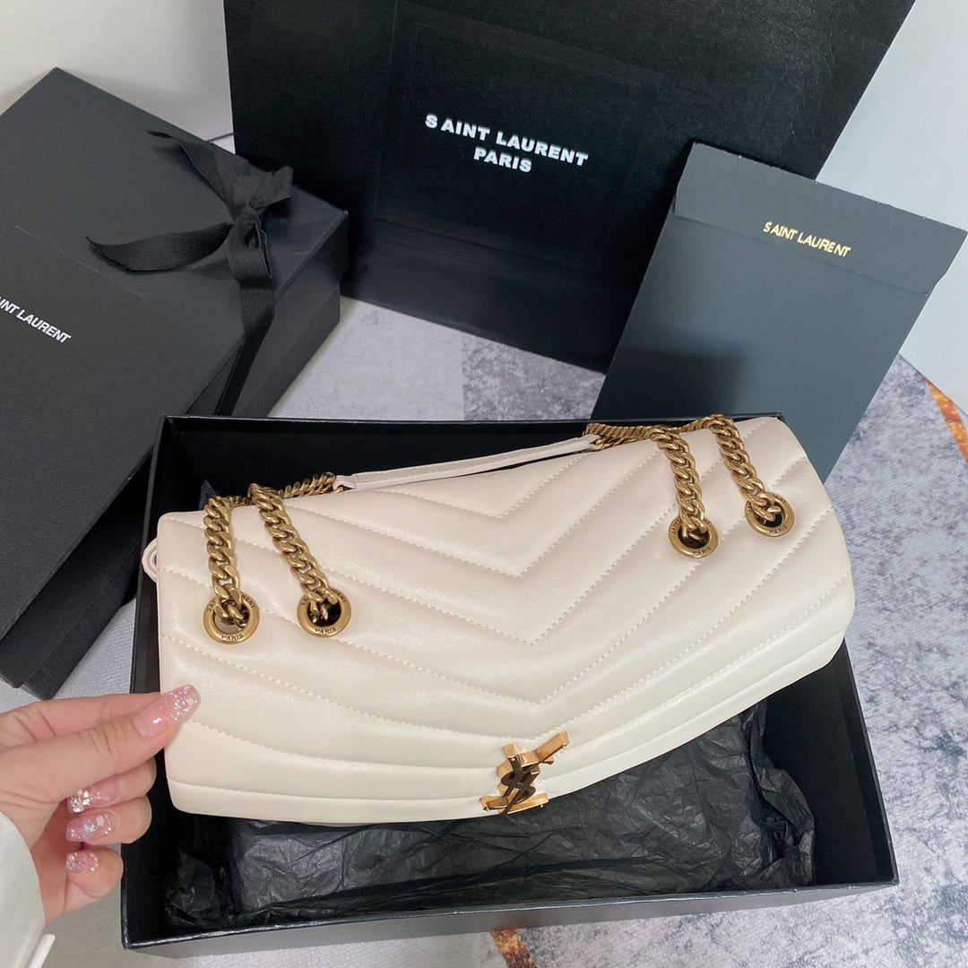 LOULOU MEDIUM 32 WHITE QUILTED LEATHER GOLD HARDWARE mysite