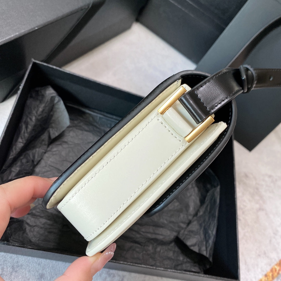 SOLFERINO SMALL SATCHEL 19 IN BLACK MIX WHITE CALFSKIN GOLD LOGO mysite