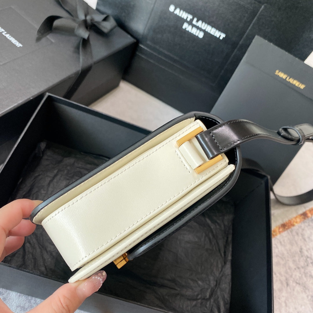 SOLFERINO MEDIUM SATCHEL 23 IN BLACK MIX WHITE CALFSKIN GOLD LOGO mysite