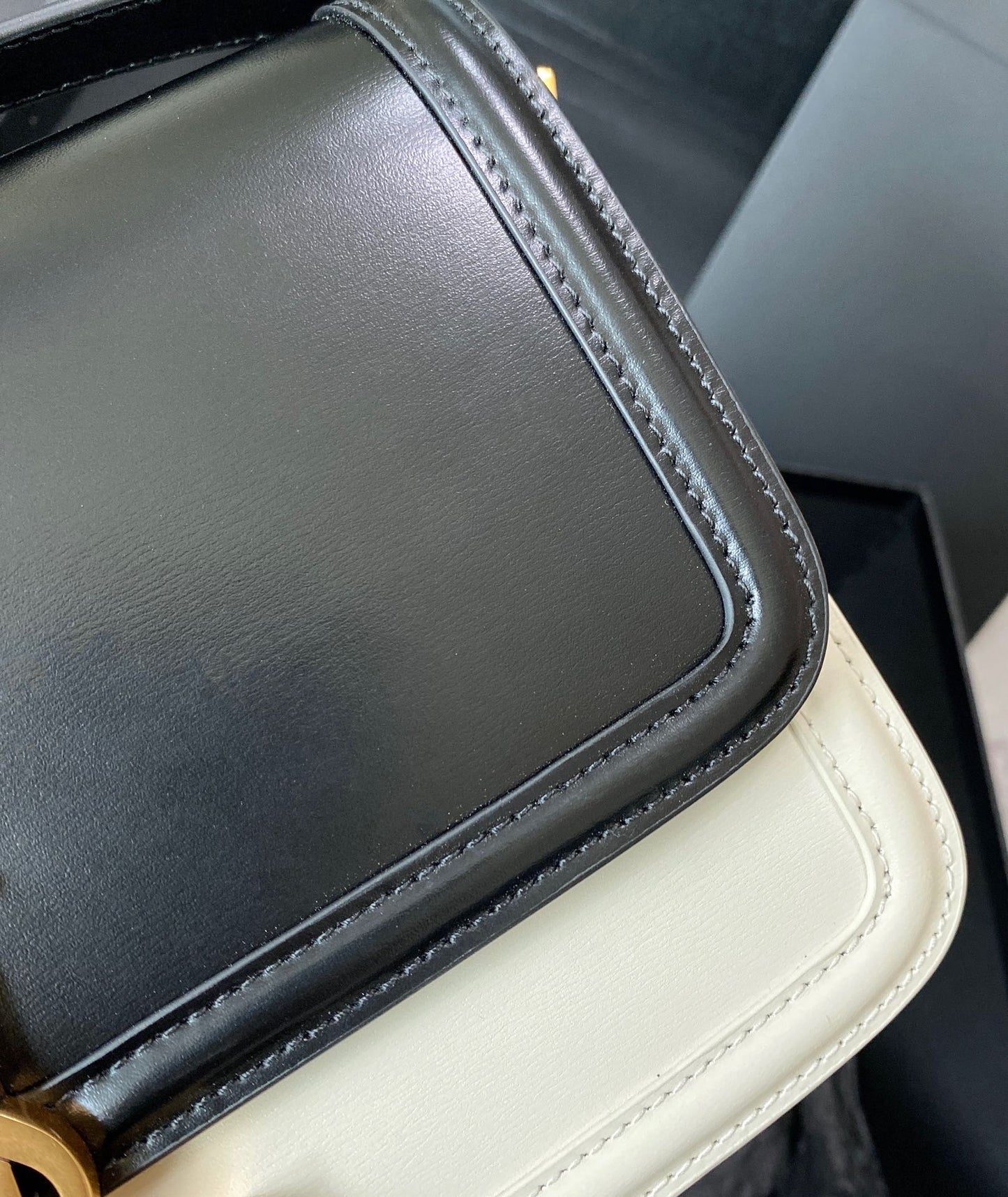 SOLFERINO MEDIUM SATCHEL 23 IN BLACK MIX WHITE CALFSKIN GOLD LOGO mysite