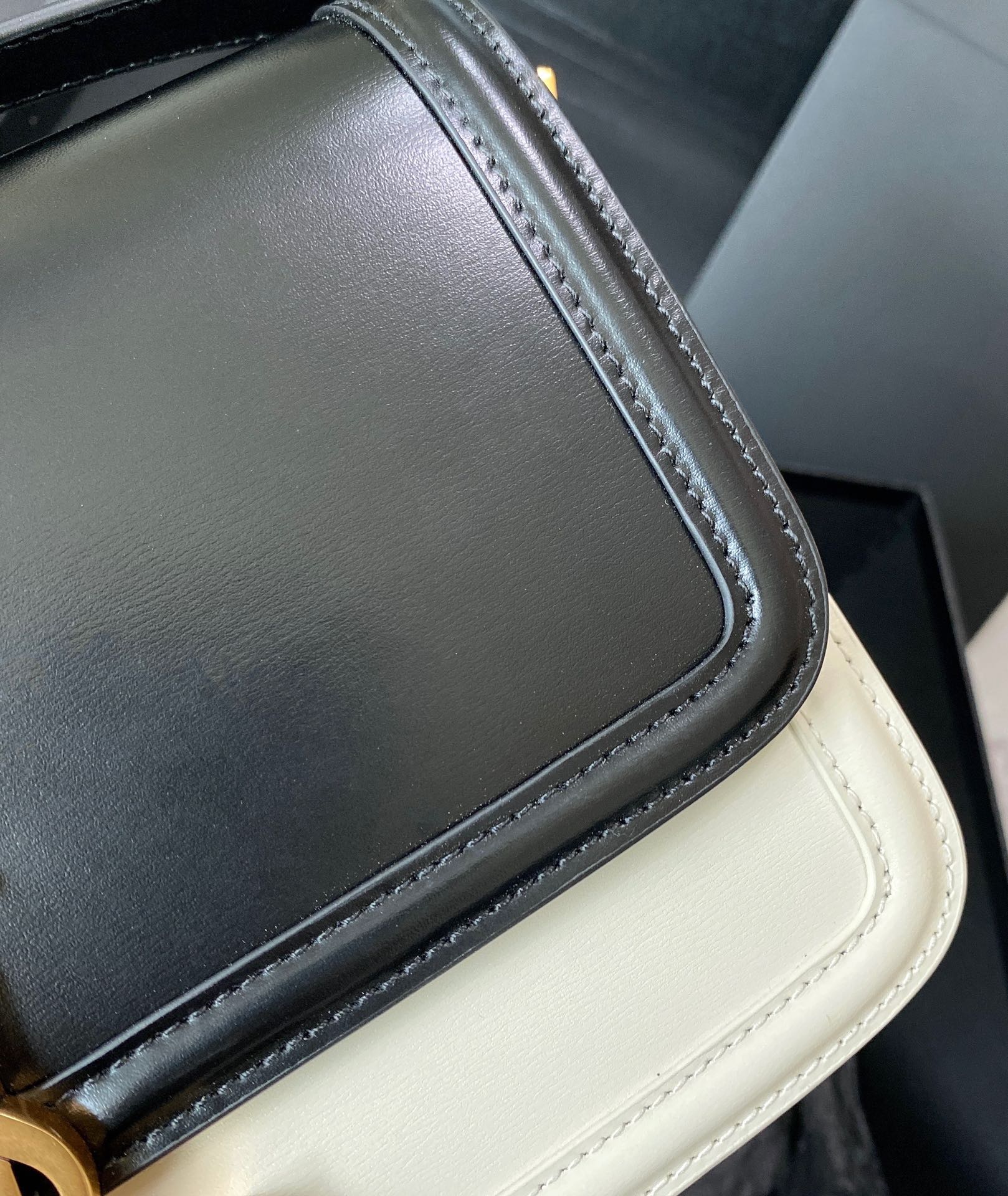 SOLFERINO MEDIUM SATCHEL 23 IN BLACK MIX WHITE CALFSKIN GOLD LOGO mysite