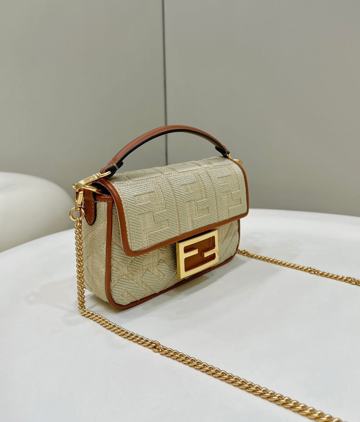 FENDI 19 BAGUETTE BAG IN FLAX YELLOW CANVAS WITH GOLD HARDWARE mysite