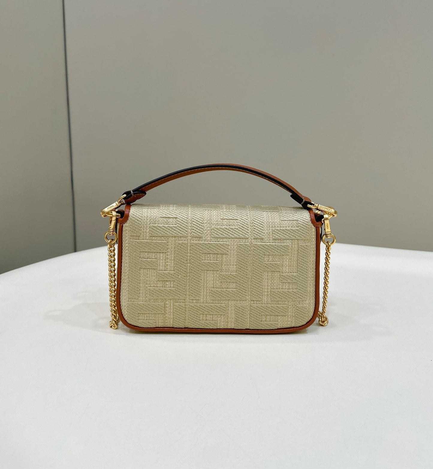 FENDI 19 BAGUETTE BAG IN FLAX YELLOW CANVAS WITH GOLD HARDWARE mysite