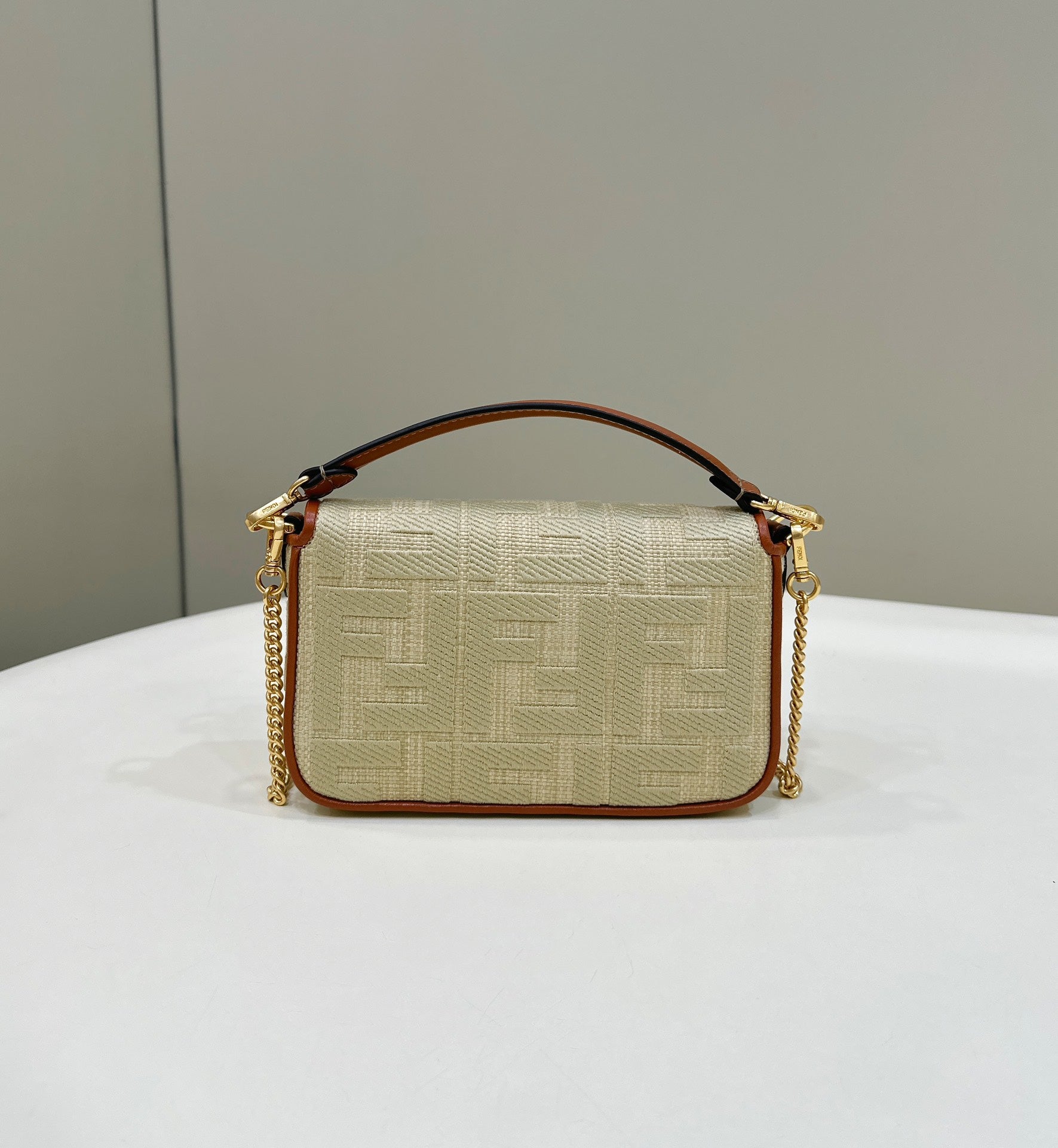 FENDI 19 BAGUETTE BAG IN FLAX YELLOW CANVAS WITH GOLD HARDWARE mysite