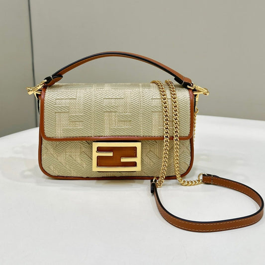 FENDI 19 BAGUETTE BAG IN FLAX YELLOW CANVAS WITH GOLD HARDWARE mysite