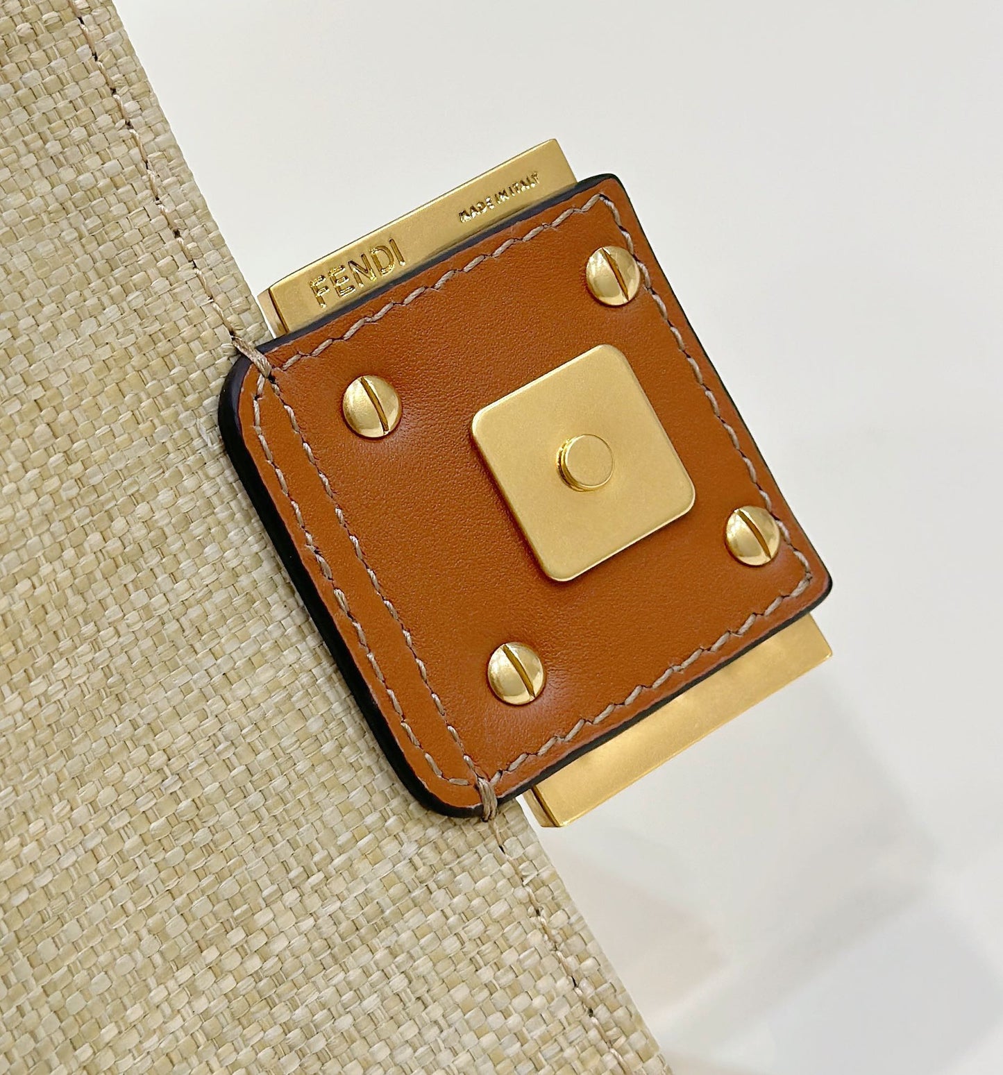 FENDI 19 BAGUETTE BAG IN FLAX YELLOW CANVAS WITH GOLD HARDWARE mysite