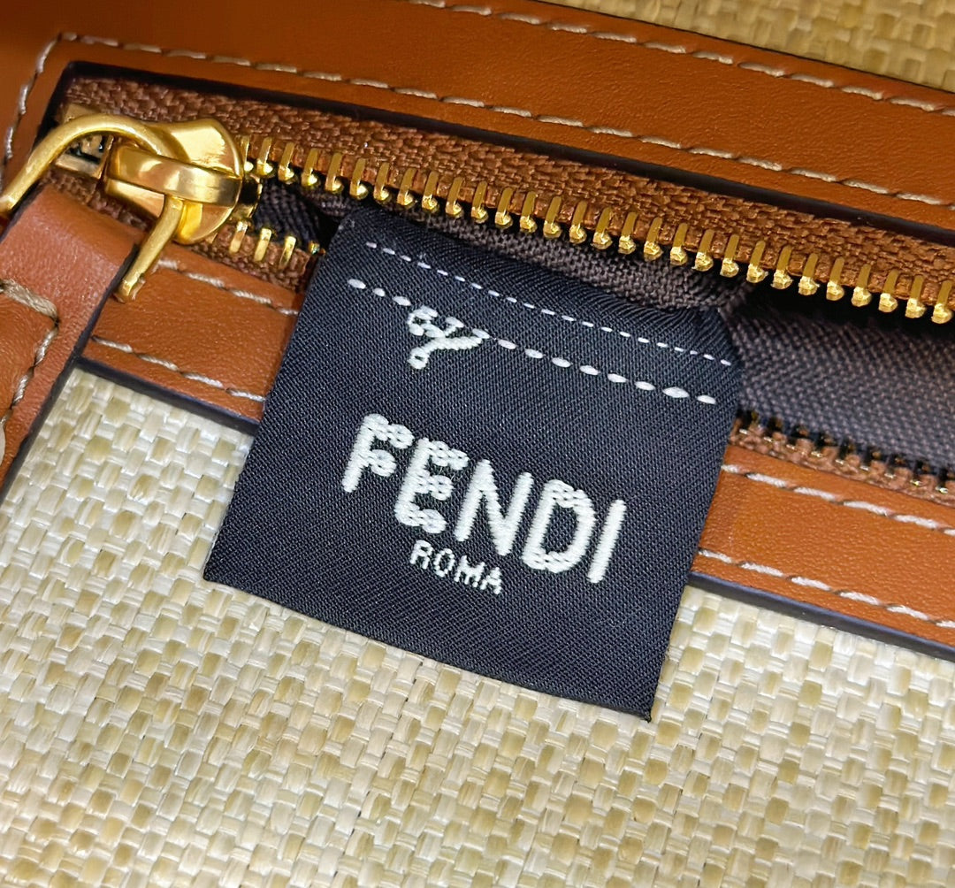 Fend Baguette Tan Beige Canvas Bag 27 with FF Embroidery Ghw mysite
