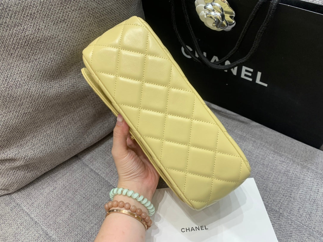 SMALL FLAP BAG 24CM TOP HANDLE LIME LAMBSKIN GOLD HARDWARE mysite