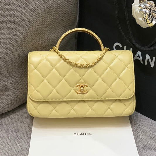 SMALL FLAP BAG 24CM TOP HANDLE LIME LAMBSKIN GOLD HARDWARE mysite