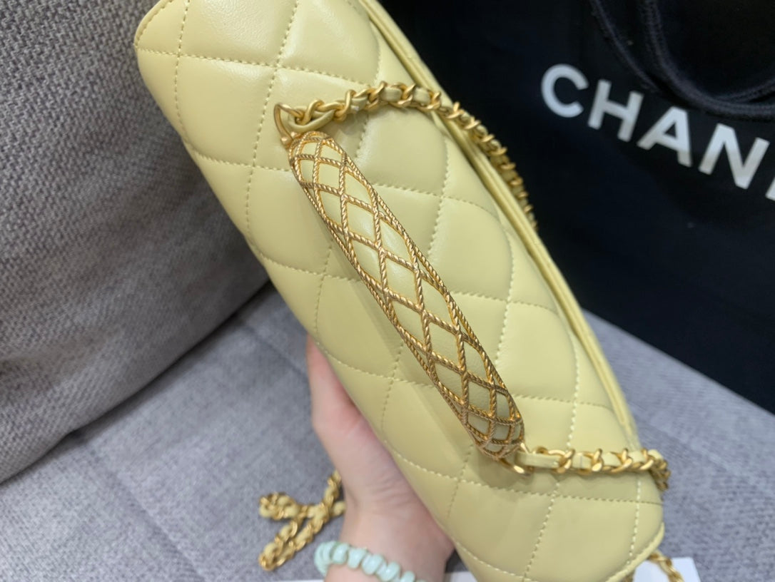 SMALL FLAP BAG 24CM TOP HANDLE LIME LAMBSKIN GOLD HARDWARE mysite