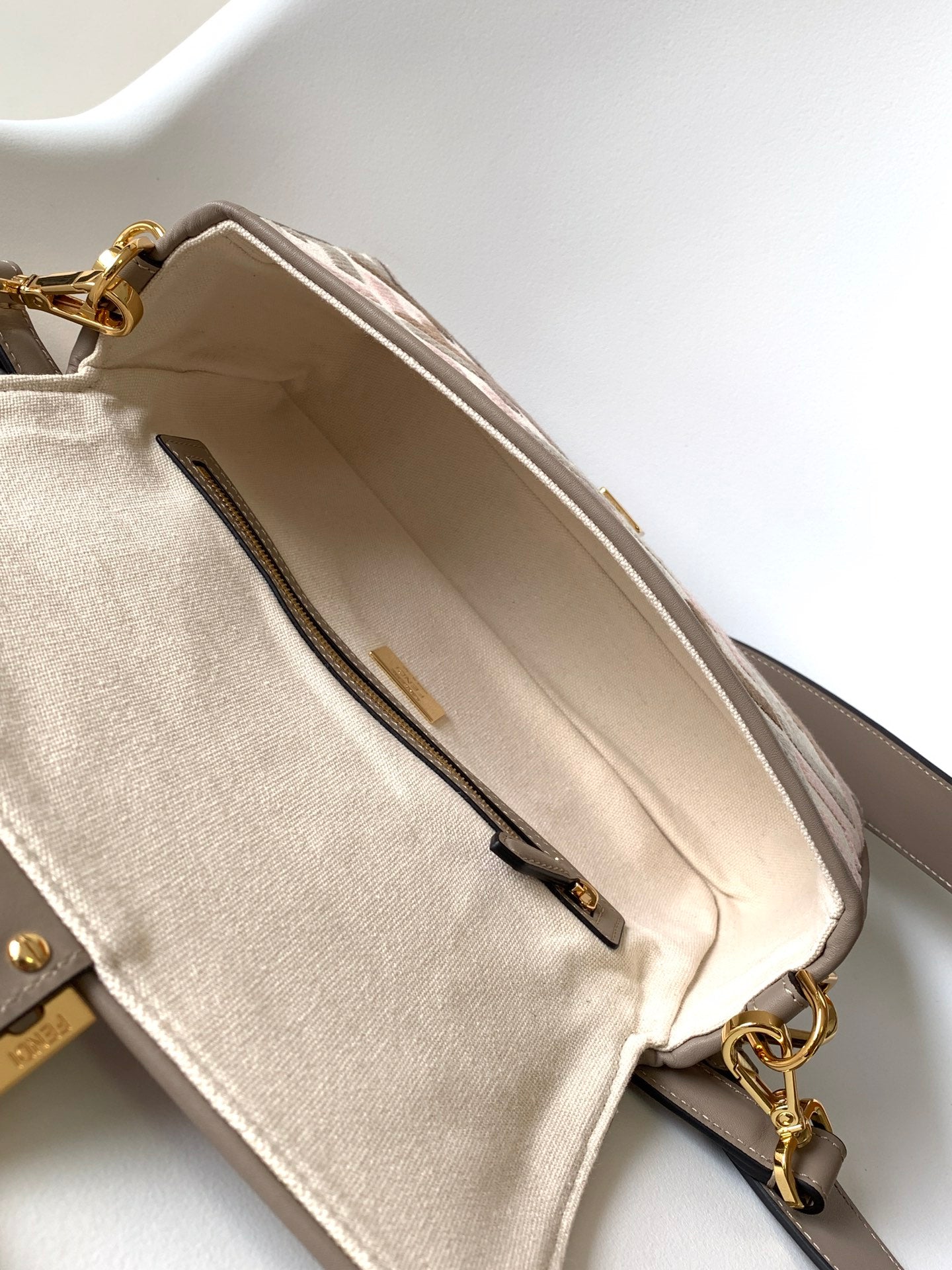 Fend Baguette White Brown and Multicolour Canvas Bag 27 with FF Embroidery Ghw mysite