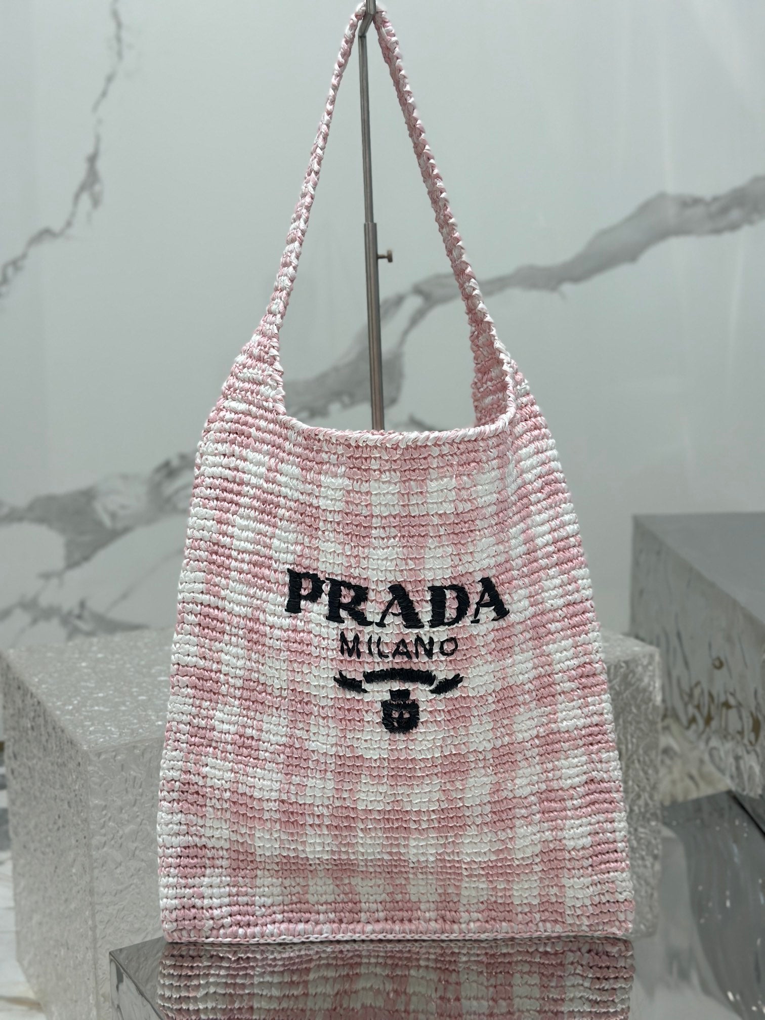 LARGE TOTE BAG 45 IN PINK MIX WHITE AND BLACK WOVEN RAFFIA mysite