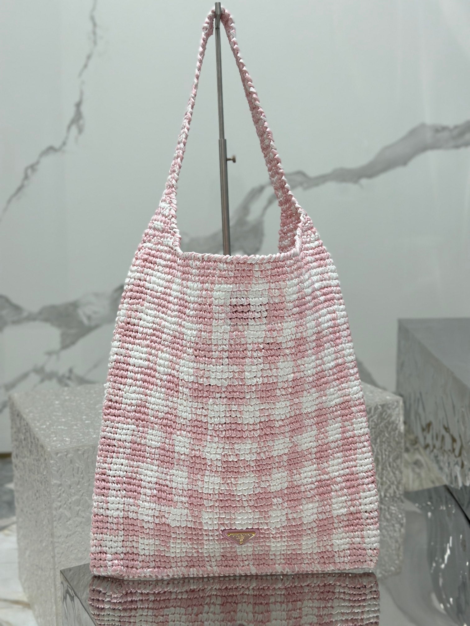LARGE TOTE BAG 45 IN PINK MIX WHITE AND BLACK WOVEN RAFFIA mysite