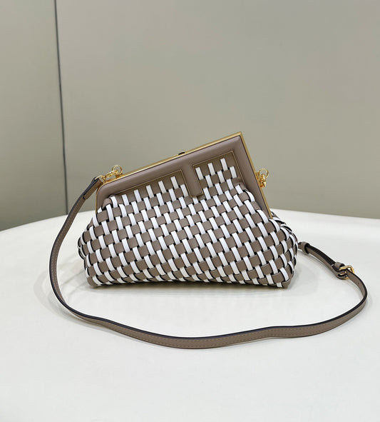 FENDI 26 FIRST SMALL IN TAN BROWN MIX WHITE CALFSKIN SILVER HARDWARE mysite