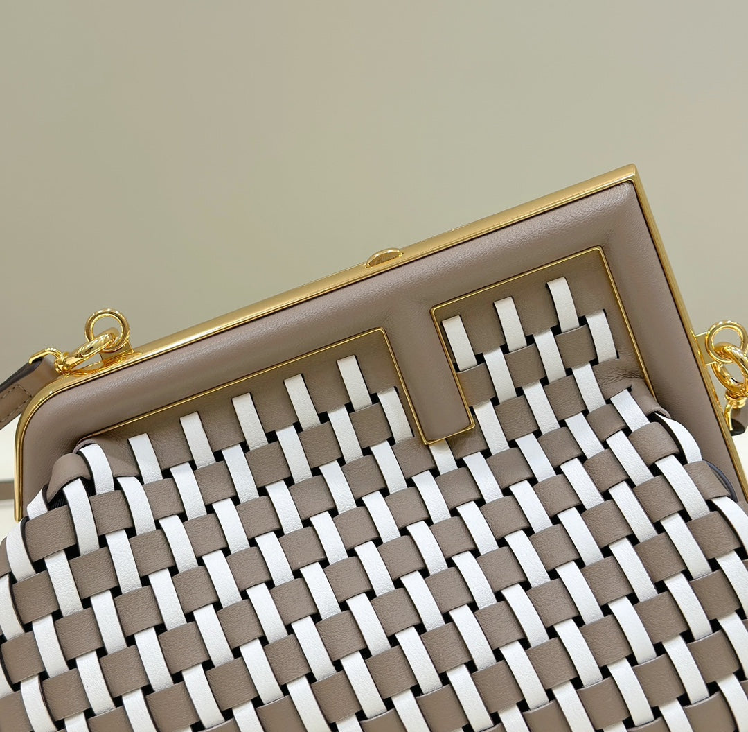 FENDI 26 FIRST SMALL IN TAN BROWN MIX WHITE CALFSKIN SILVER HARDWARE mysite