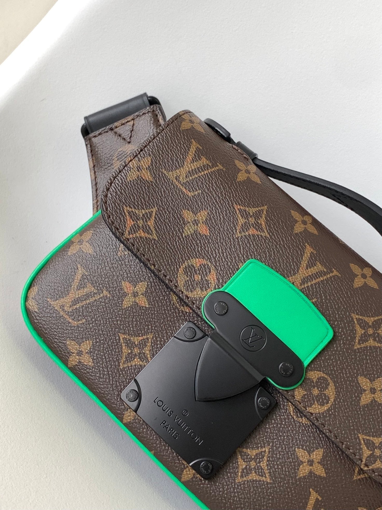 LV  S Lock Sling Bag 21cm Brown Green Monogram Macassar Canvas mysite