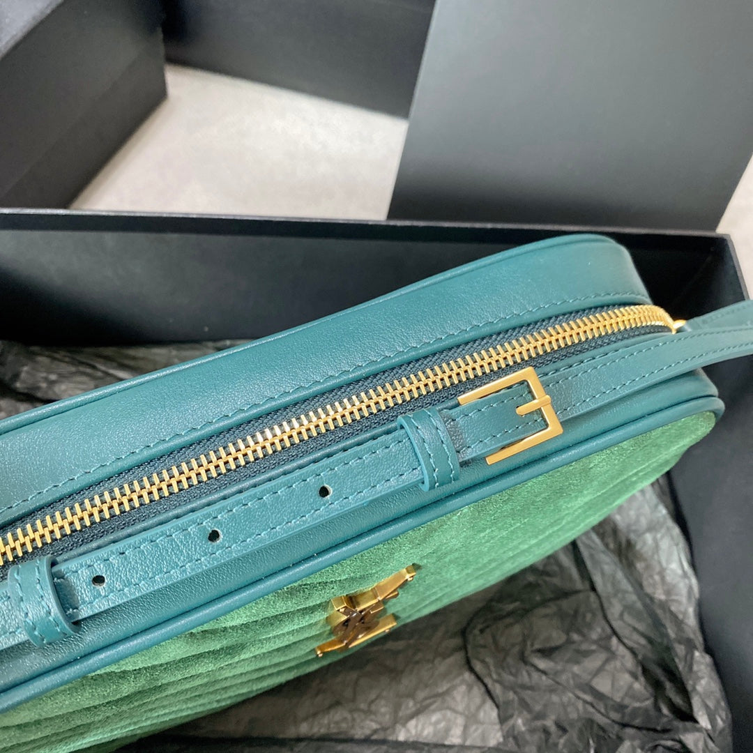 LOU CAMERA BAG 23 IN GREENISH SUEDE AND CALFSKIN TRIM mysite