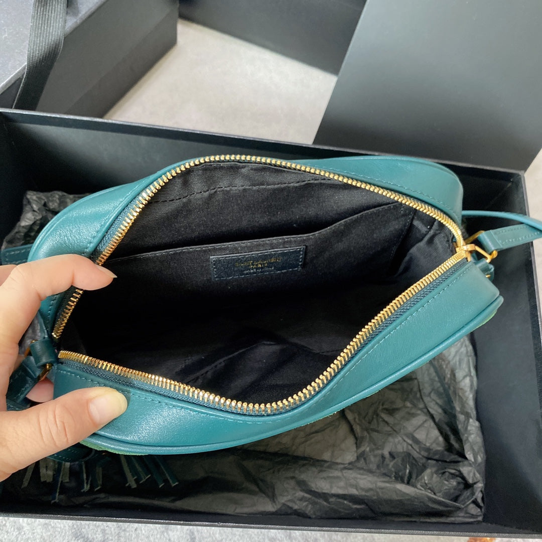 LOU CAMERA BAG 23 IN GREENISH SUEDE AND CALFSKIN TRIM mysite