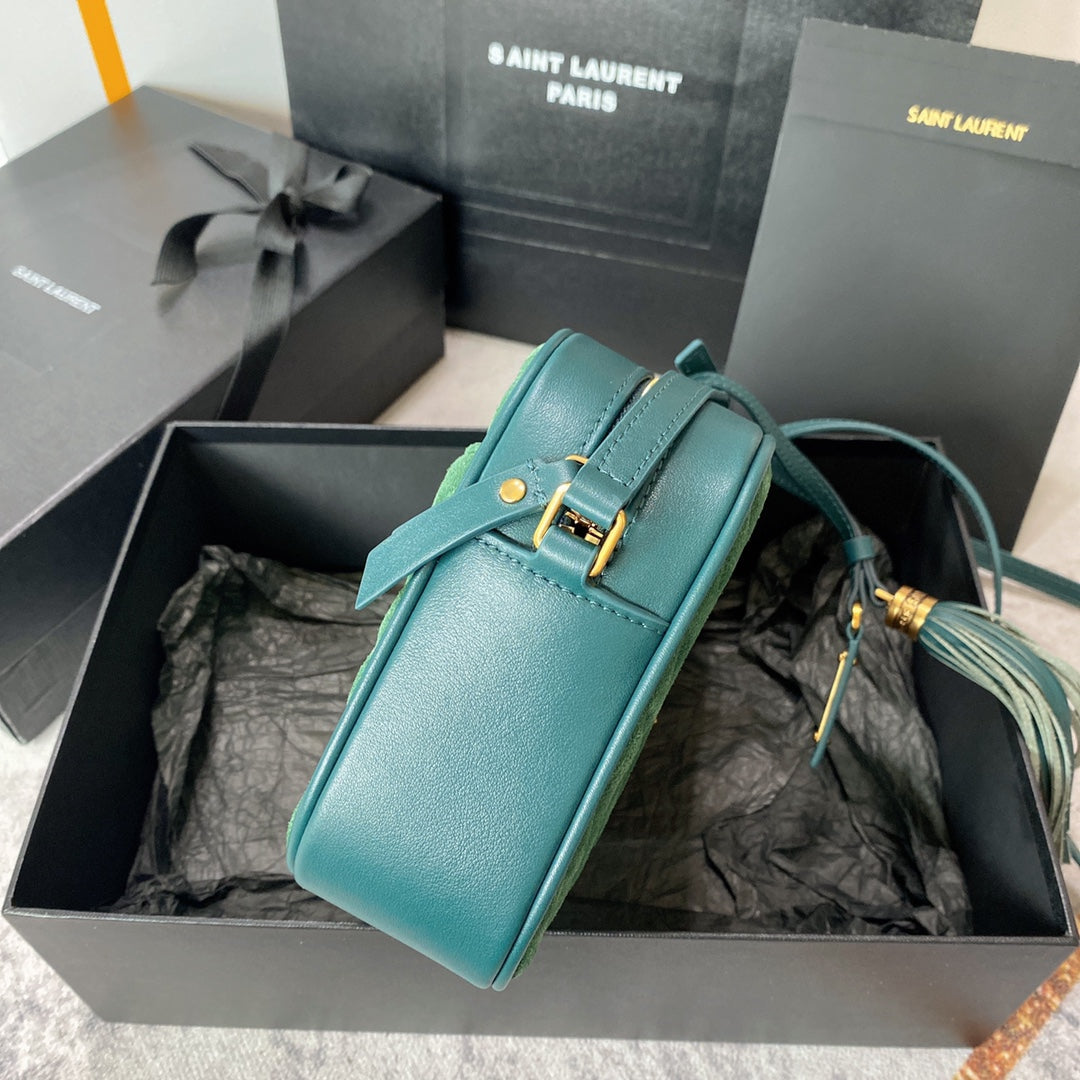 LOU CAMERA BAG 23 IN GREENISH SUEDE AND CALFSKIN TRIM mysite