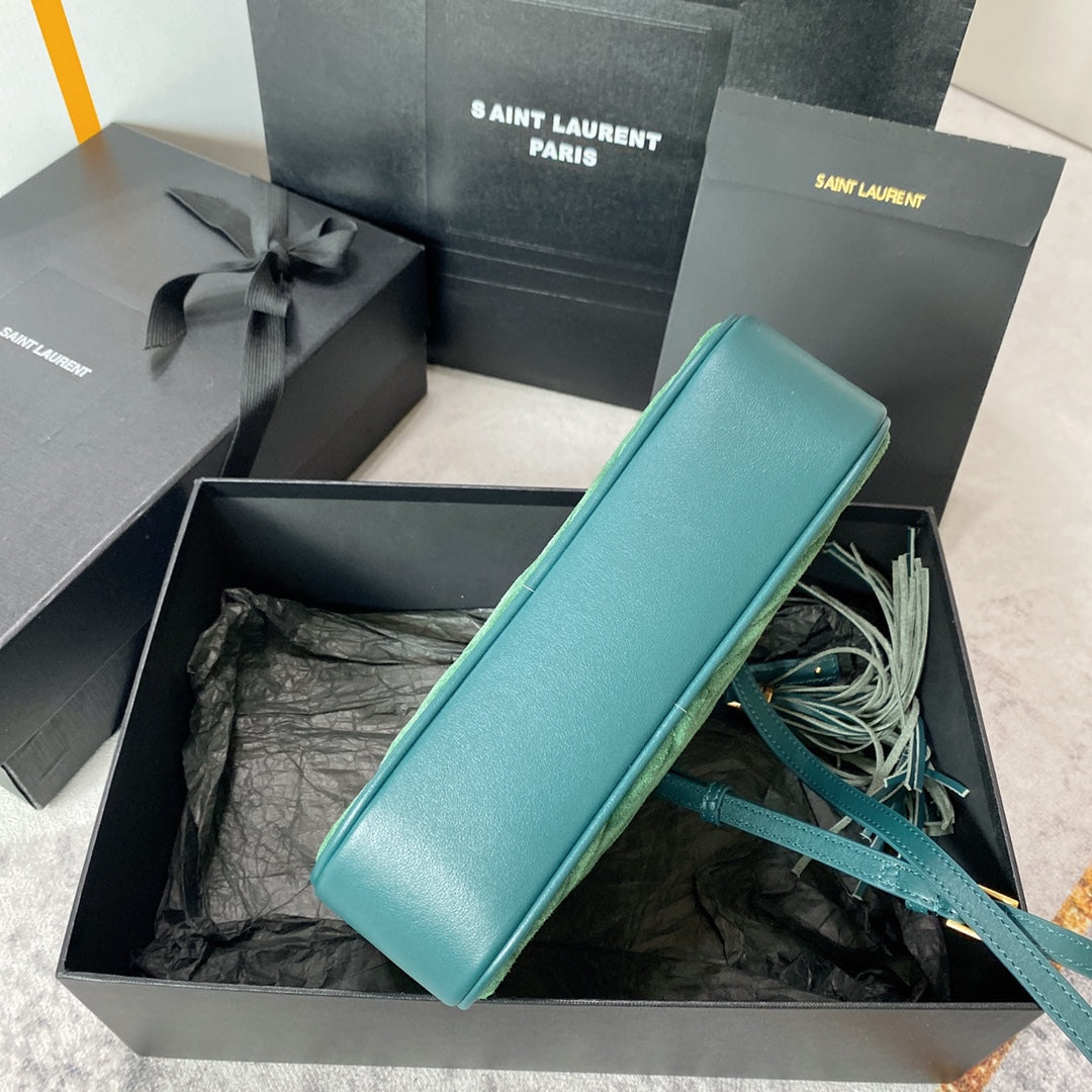 LOU CAMERA BAG 23 IN GREENISH SUEDE AND CALFSKIN TRIM mysite