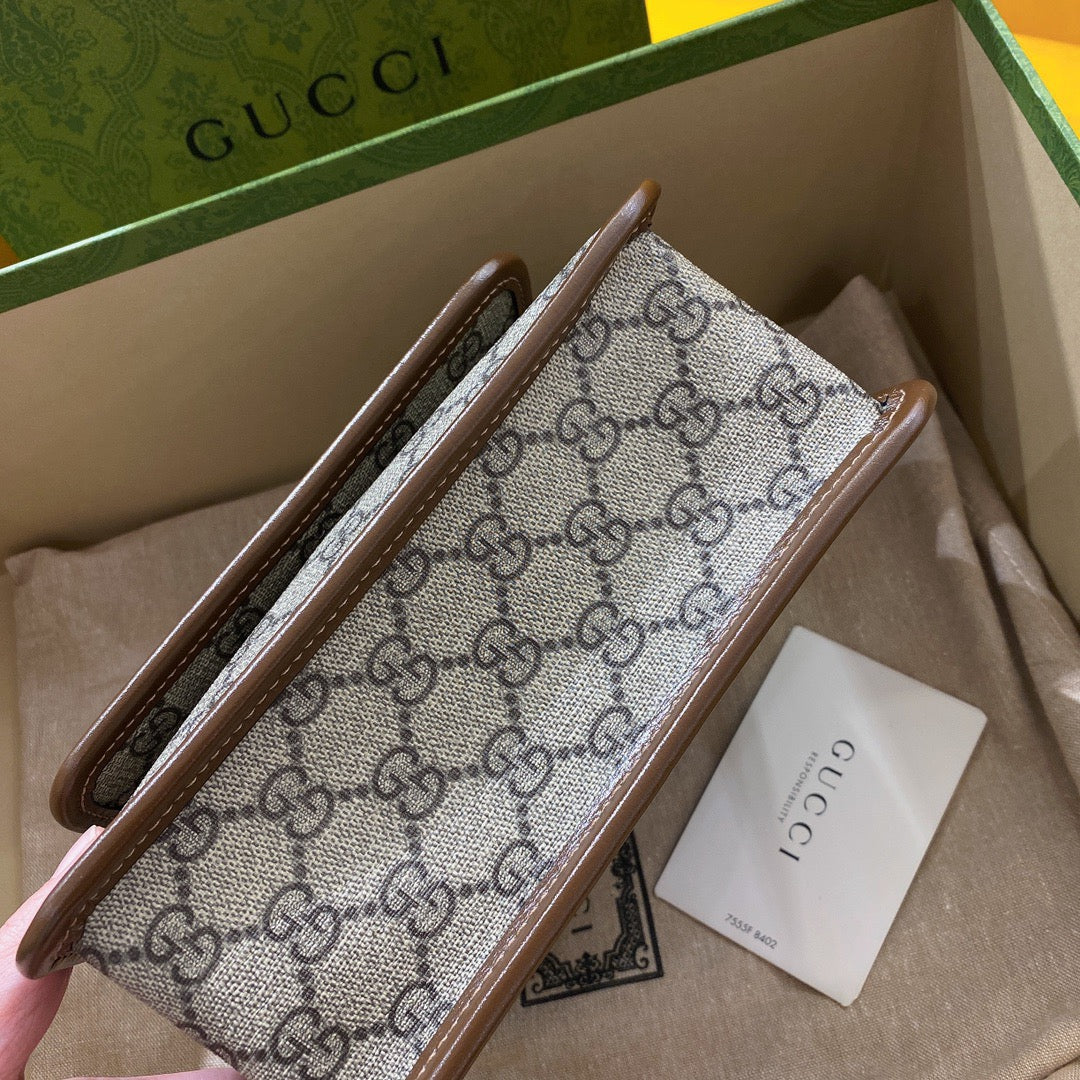 GG SMALL 21 CROSSBODY BAG WITH TAG IN BEIGE CANVAS AND BROWN CALFSKIN mysite