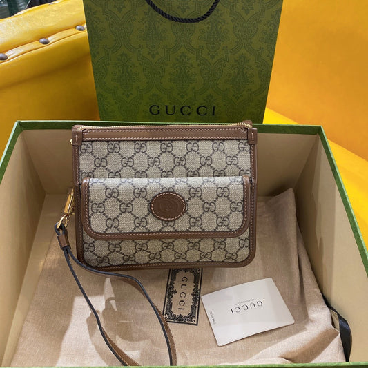 GG SMALL 21 CROSSBODY BAG WITH TAG IN BEIGE CANVAS AND BROWN CALFSKIN mysite