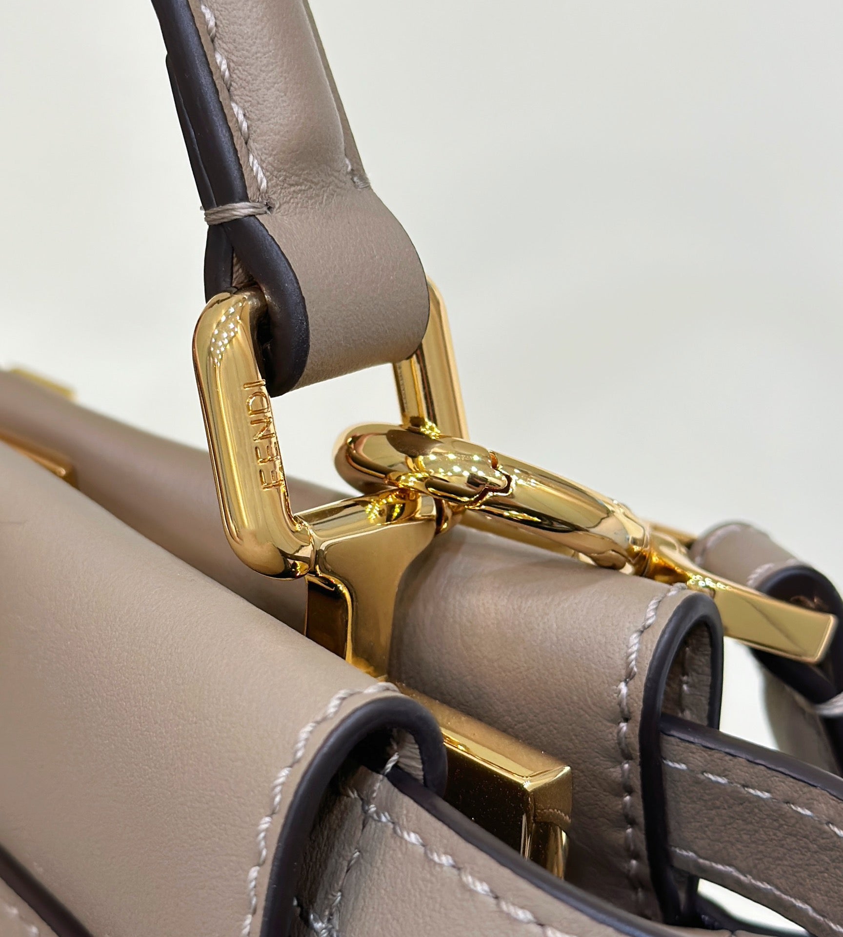 PEEKABOO 24 IN WHITE MIX BROWN INTERLACED CALFSKIN GOLD HARDWARE mysite