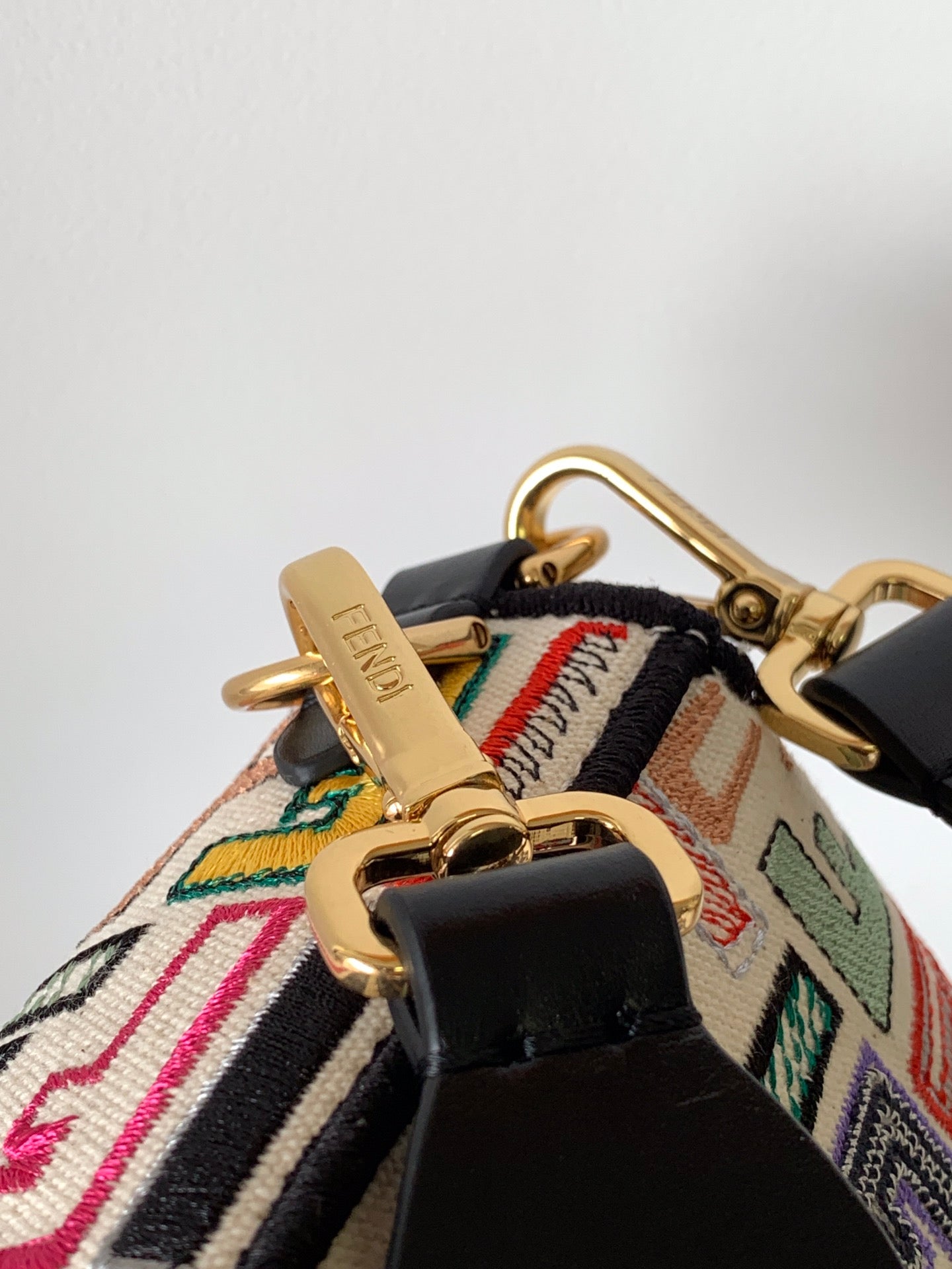 Fend Baguette Black and Multicolour Canvas Bag 27 with FF Embroidery Ghw mysite