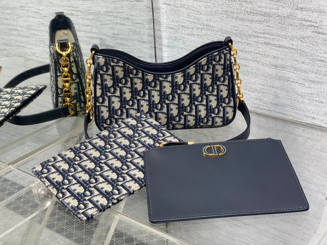 CD Hobo Avenue Bag 21 Dark Blue Black Leather Cotton mysite