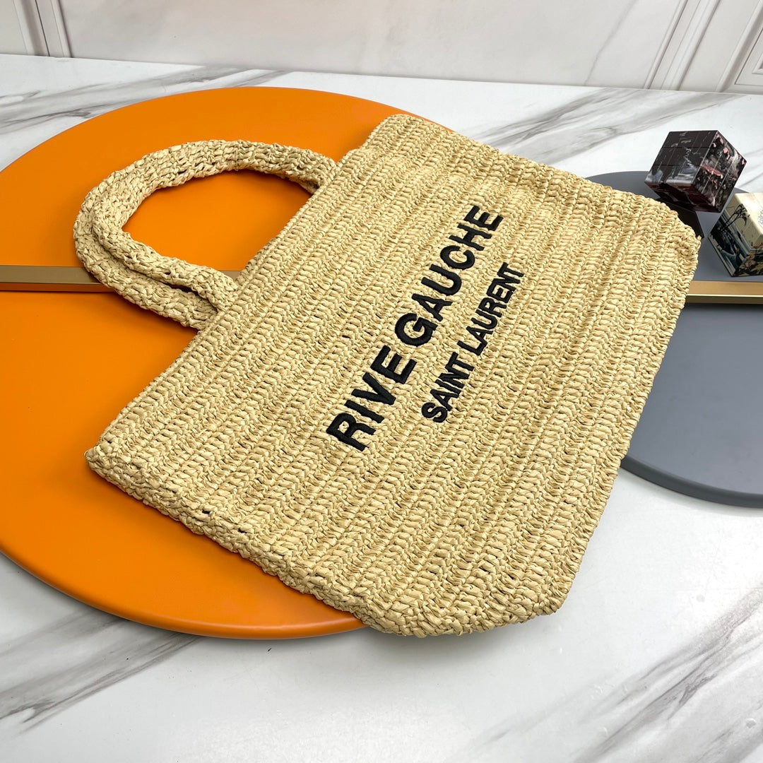 RIVE GAUCHE TOTE BAG 38 IN LIGHT YELLOW RAFFIA mysite