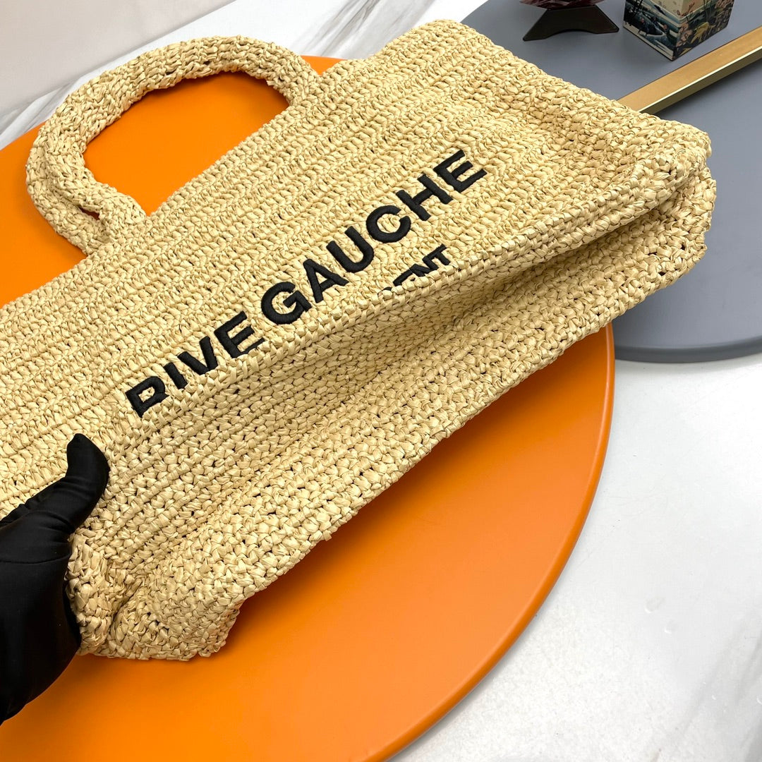 RIVE GAUCHE TOTE BAG 38 IN LIGHT YELLOW RAFFIA mysite