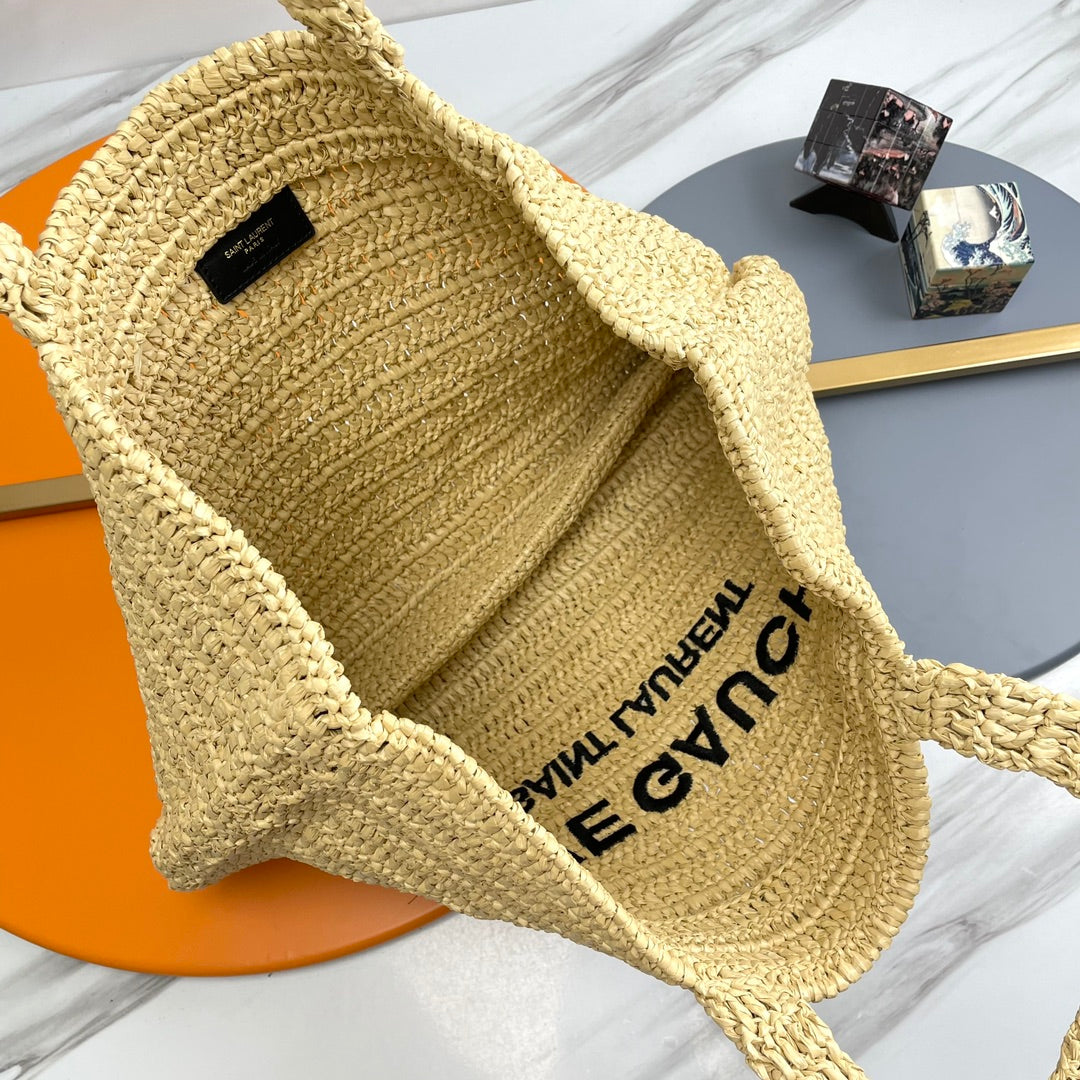 RIVE GAUCHE TOTE BAG 38 IN LIGHT YELLOW RAFFIA mysite