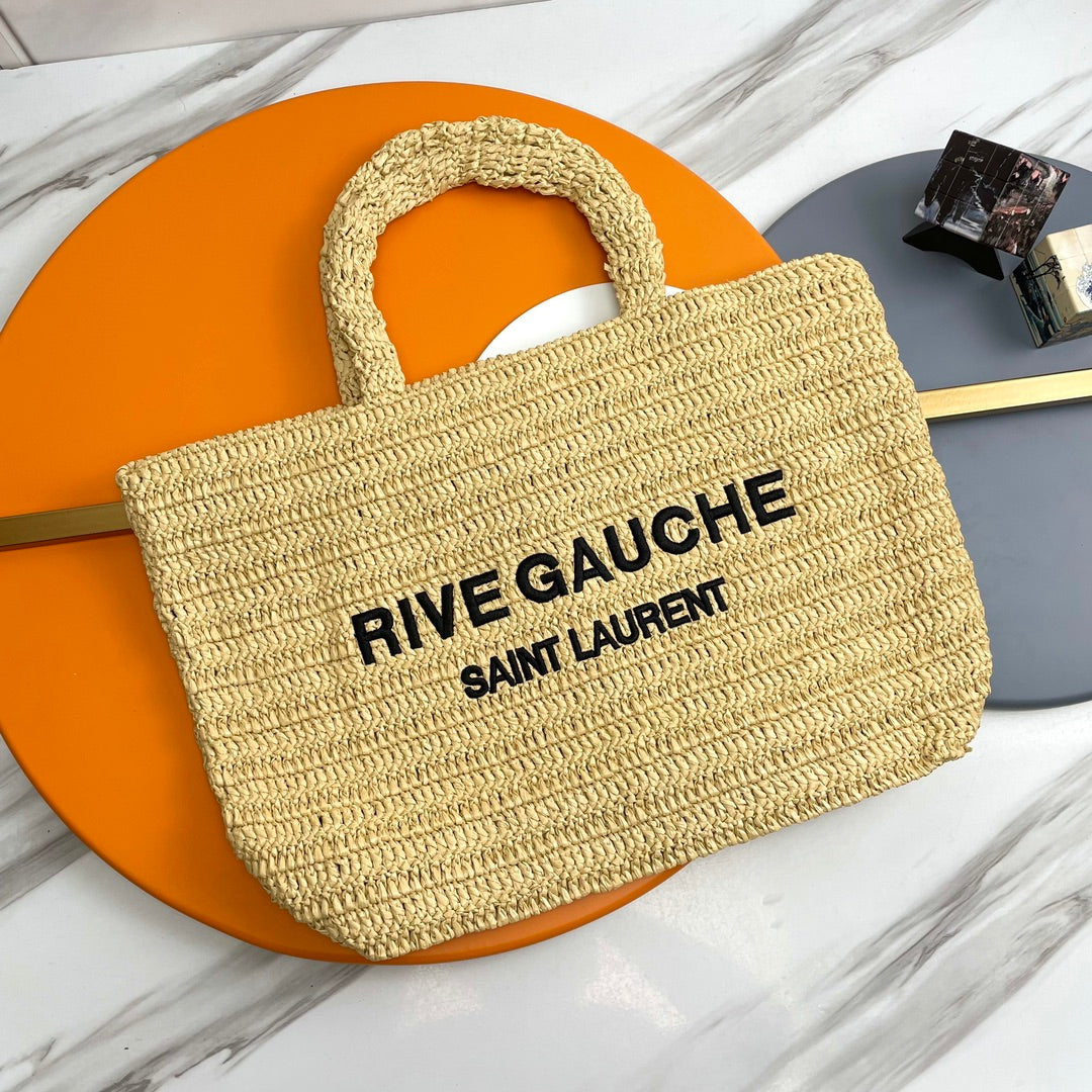 RIVE GAUCHE TOTE BAG 38 IN LIGHT YELLOW RAFFIA mysite